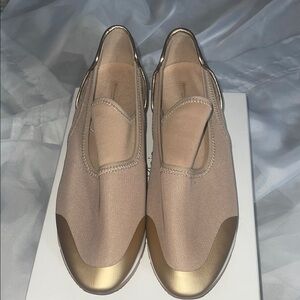 Donna Karan Beige and Gold Sneakers